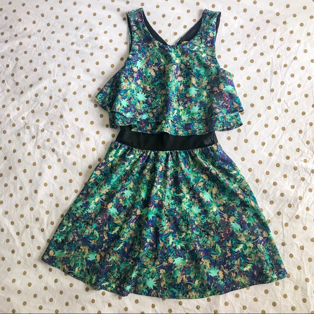 Green Floral Dress with Mesh Lining